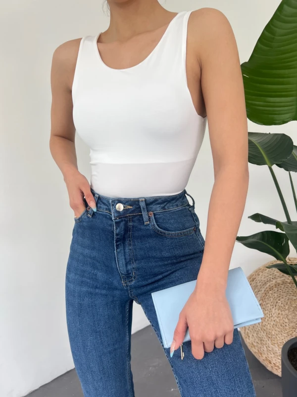 Sıfır Kol Crop Tişort -beyaz