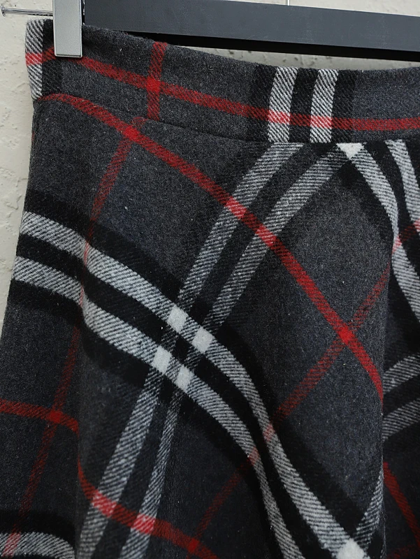 Fermuarlı Çizgi Desenli Kaşe Etek - Antrasit