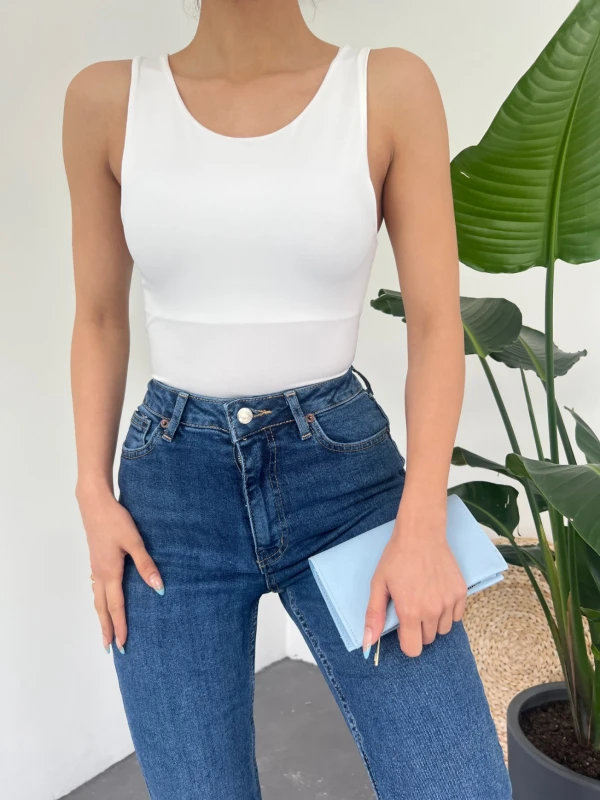 Sıfır Kol Crop Tişort -beyaz