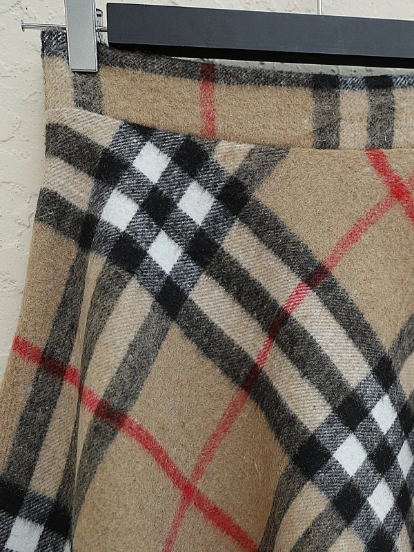 Fermuarlı Çizgi Desenli Kaşe Etek - Vizon