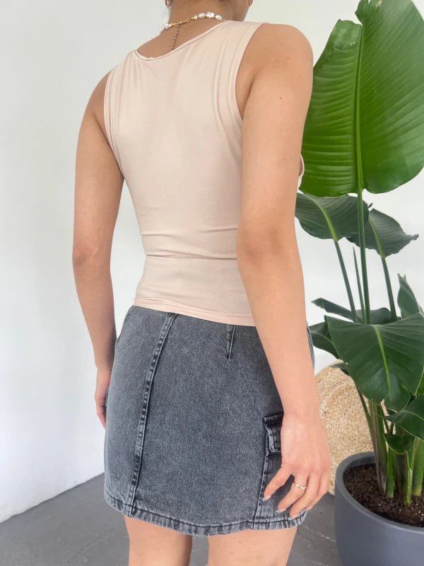 Sıfır Kol Crop Tişort -Vizon