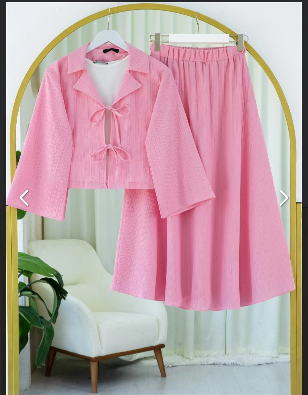Pembe Önü bağlamalı etekli krinkıl takım
